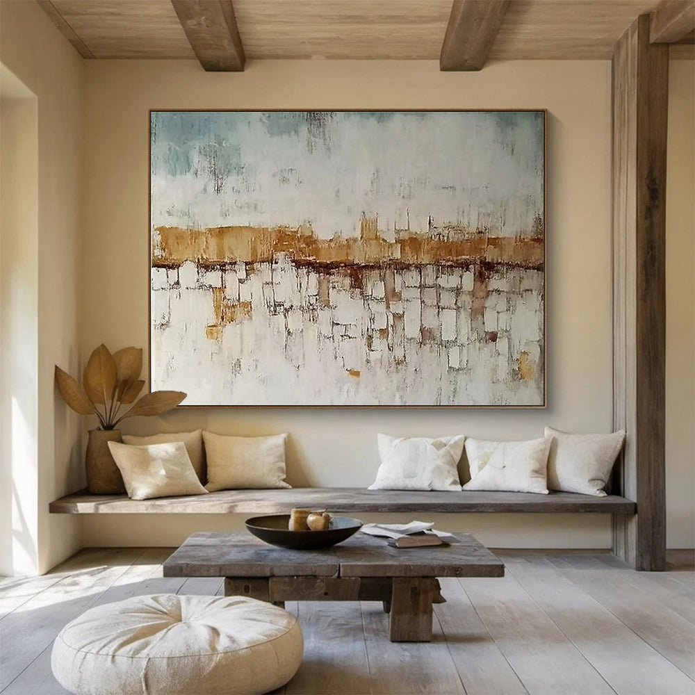 Big Size Brown and White Textured Cityscape Abstract Painting WB241