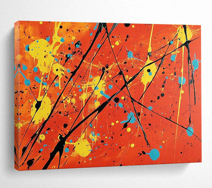Big Size Orange, Yellow, Blue, and Black Splatter Abstract Art WB255