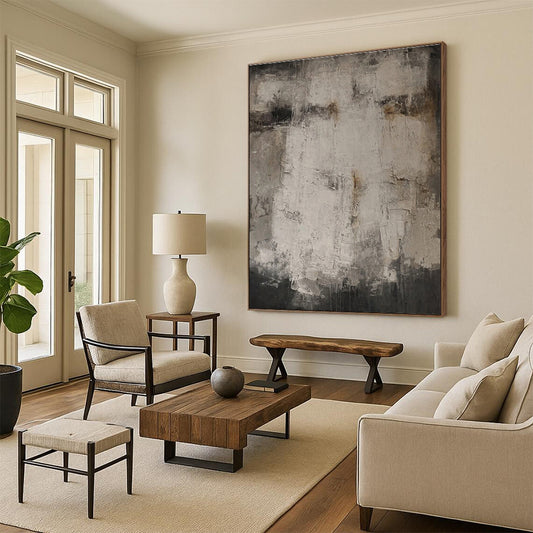 Unique Abstract Art Gray Textured Abstract, Large Contemporary Wall Art HS318