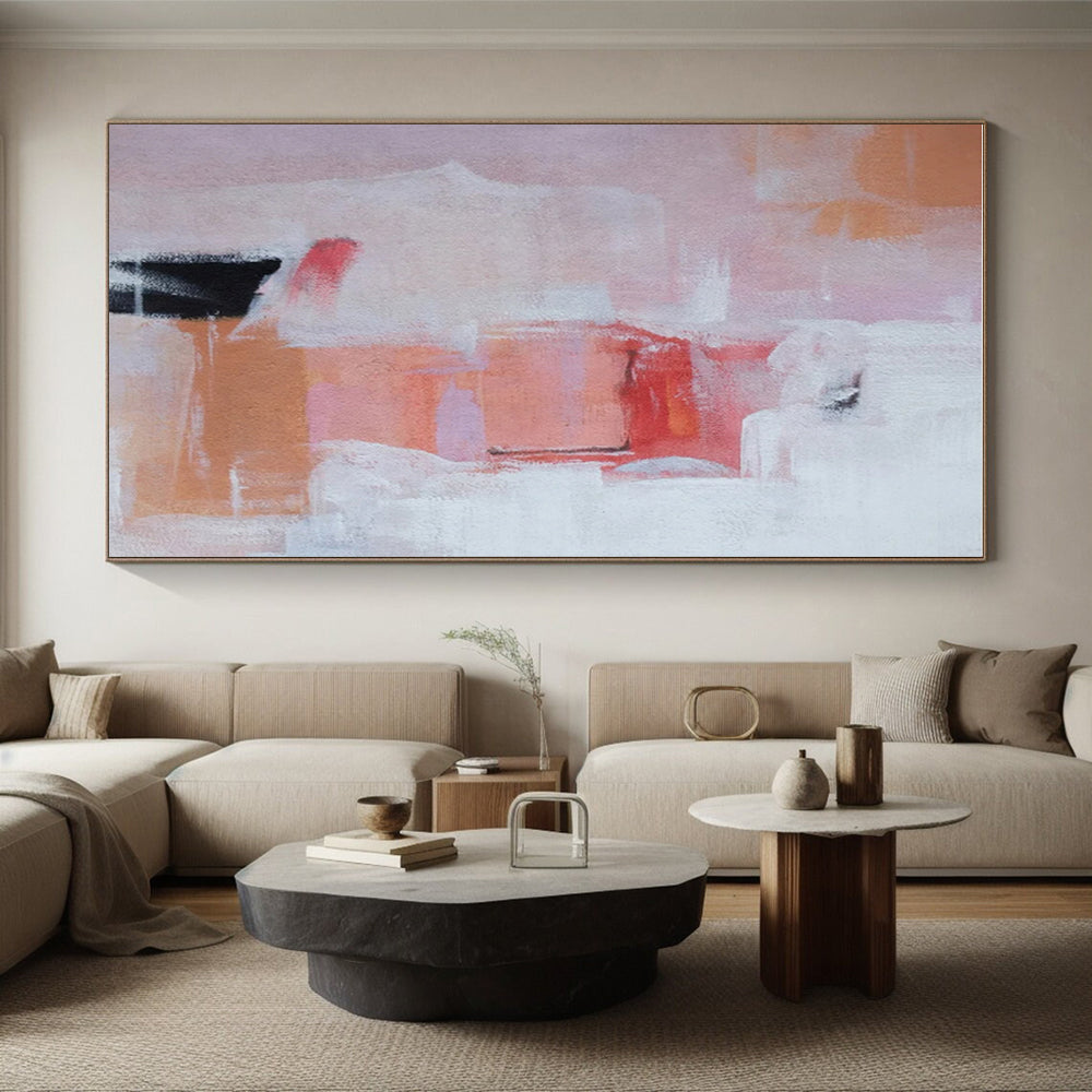Hand-Painted Pink & Orange Textured Abstract, Acrylic Modern Art Painting HS357