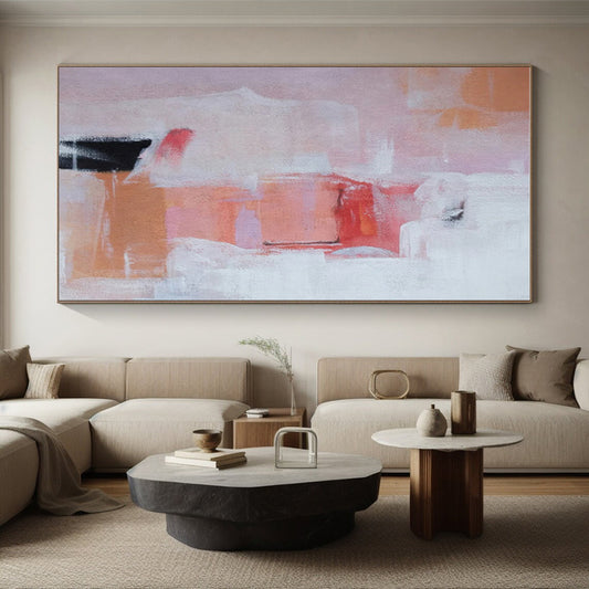 Hand-Painted Pink & Orange Textured Abstract, Acrylic Modern Art Painting HS357