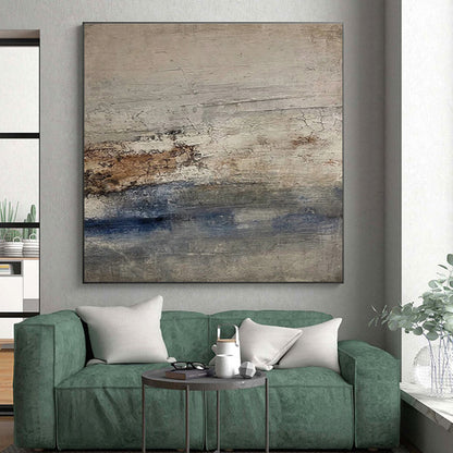 Hand-Painted Gray, Brown & Blue Textured Abstract, Acrylic Modern Art Painting HS321