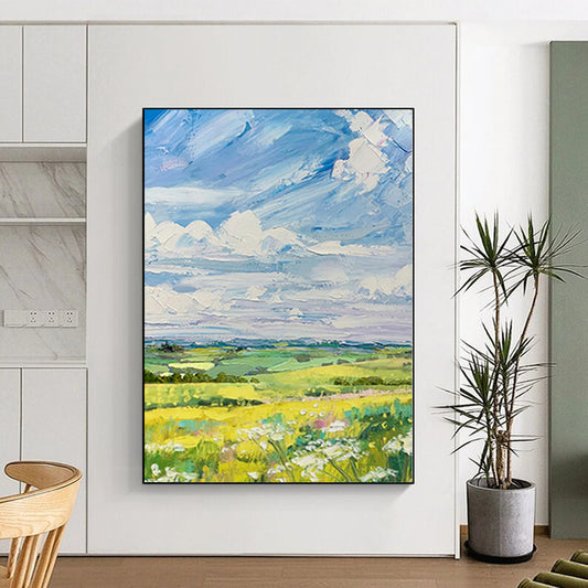 Blue, Green, Yellow Abstract Landscape Art For Living Room and Sunroom WS420