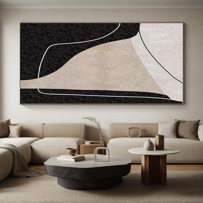 Minimalist Canvas Art Black, Beige, and White Organic Abstract Art HS712