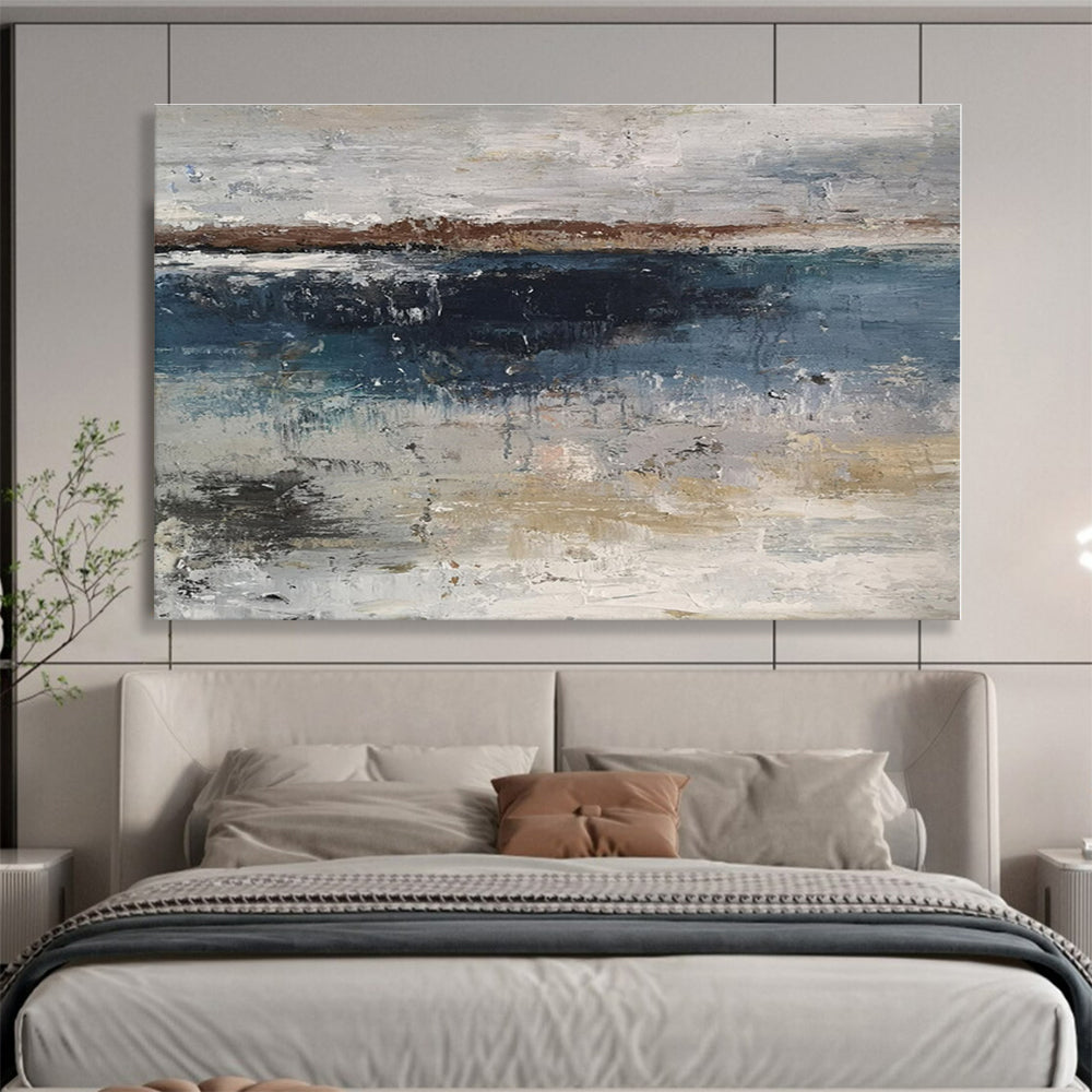 Oversized Canvas Art Blue, Gray and Beige Abstract Landscape Painting WB077