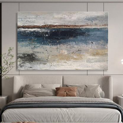 Oversized Canvas Art Blue, Gray and Beige Abstract Landscape Painting WB077
