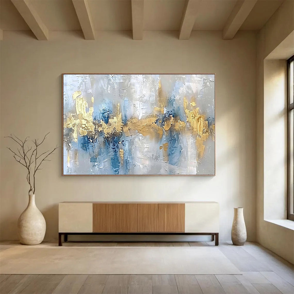 Huge Size Gray, Blue and Gold Abstract Textured Painting WB193