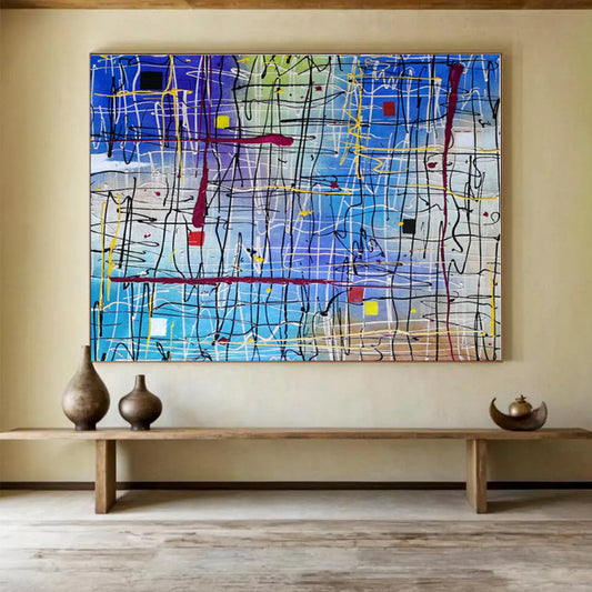 Oversized Canvas Art Multicolor Abstract Expressionist Painting WB150