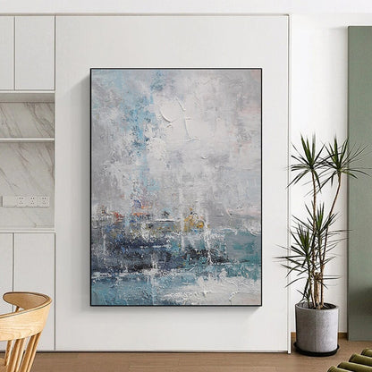 Acrylic Modern Art Paintings Blue, Gray, and White Textured Abstract Landscape HS684