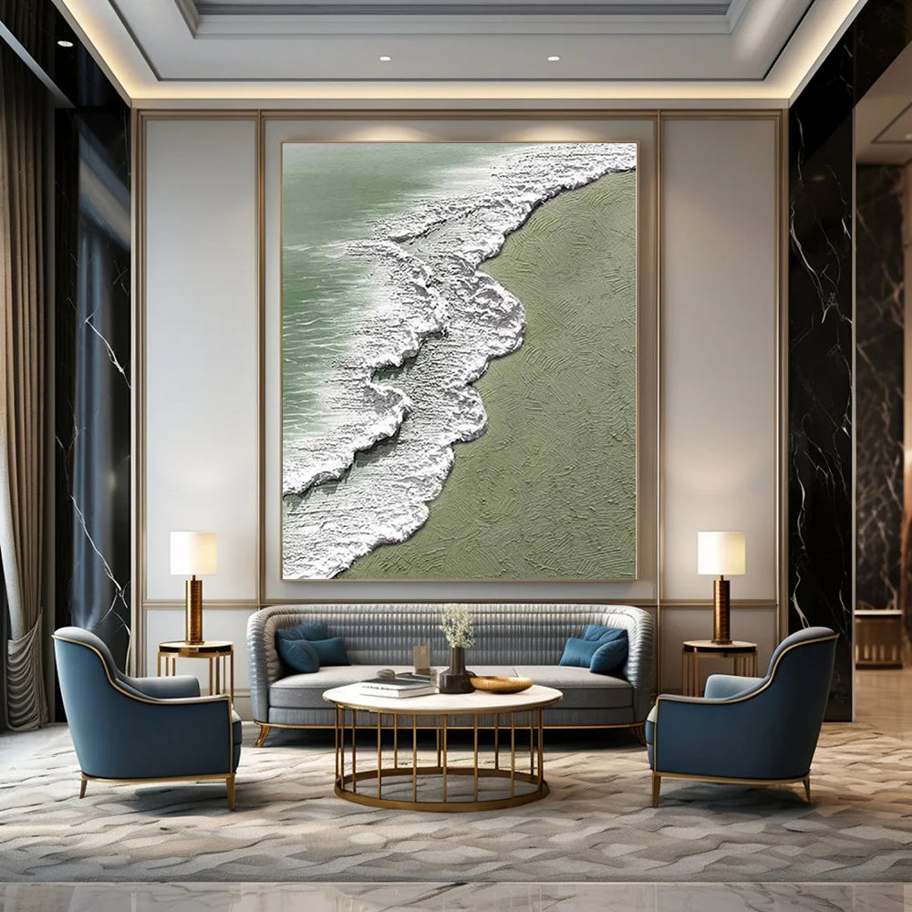 Green, White Abstract Seascape Art For Bathroom and Coastal-Themed Living Room WS422