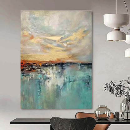 Multicolor Sky and Sea with Golden Accents Abstract Landscape Painting For Sale Online WS466
