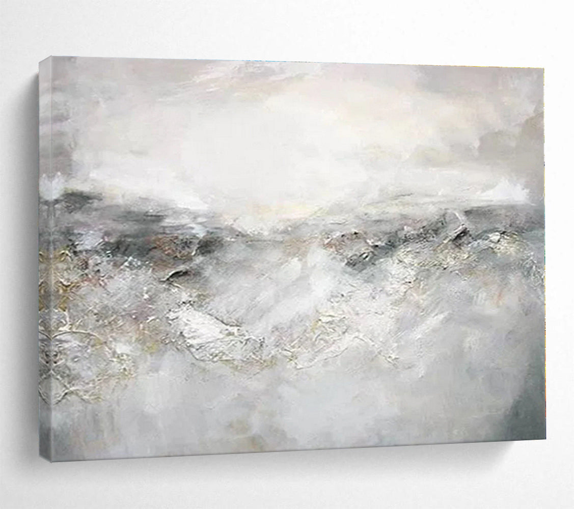 Huge Size Gray and White Abstract Misty Landscape Painting WB107