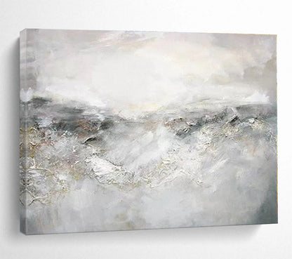 Huge Size Gray and White Abstract Misty Landscape Painting WB107