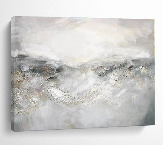 Huge Size Gray and White Abstract Misty Landscape Painting WB107