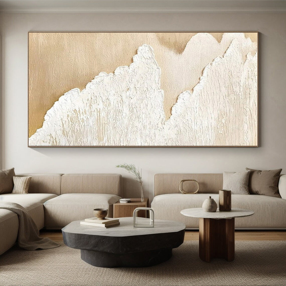 Handmade Art Beige and White Textured Abstract Landscape HS679