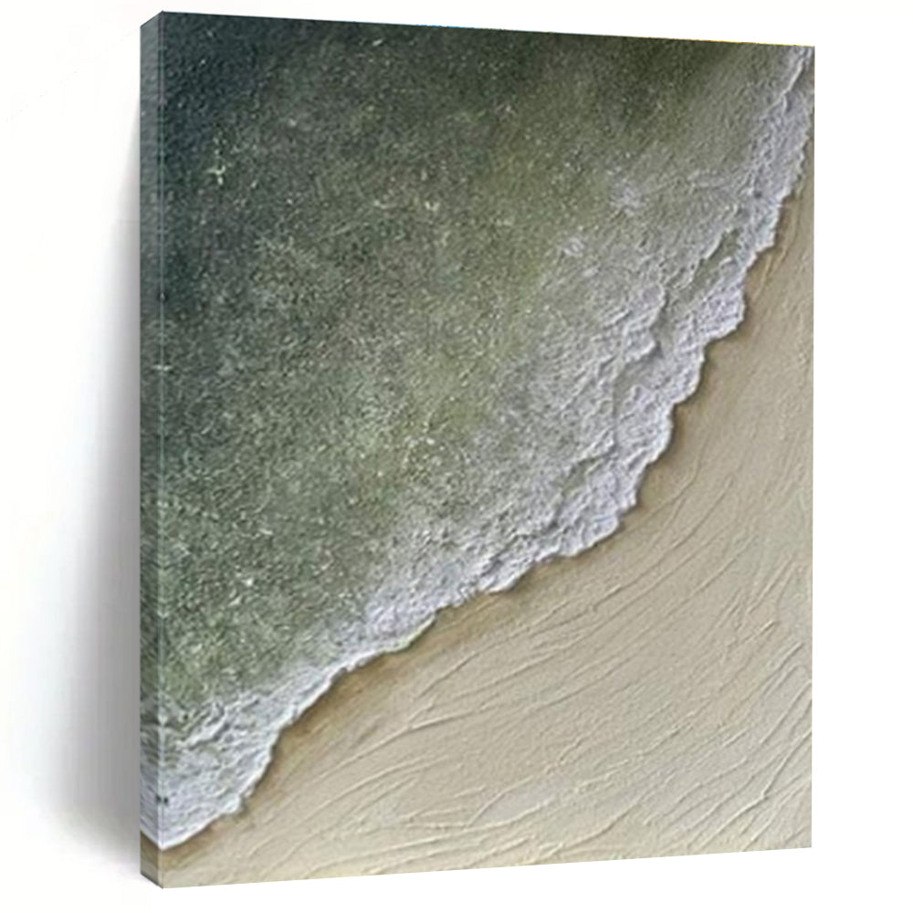 Hand Painted Art Green, Beige, and White Textured Abstract Landscape HS674