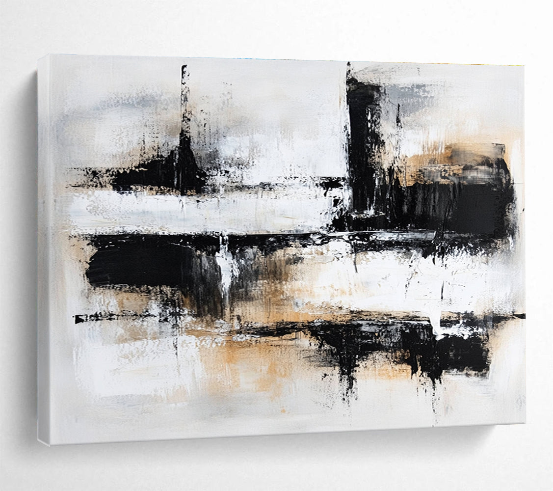 Contemporary Abstract Art with Black, White and Beige Colors, Urban Abstract Theme WB306