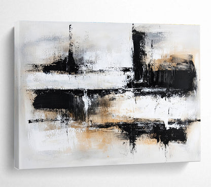 Contemporary Abstract Art with Black, White and Beige Colors, Urban Abstract Theme WB306