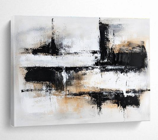 Contemporary Abstract Art with Black, White and Beige Colors, Urban Abstract Theme WB306