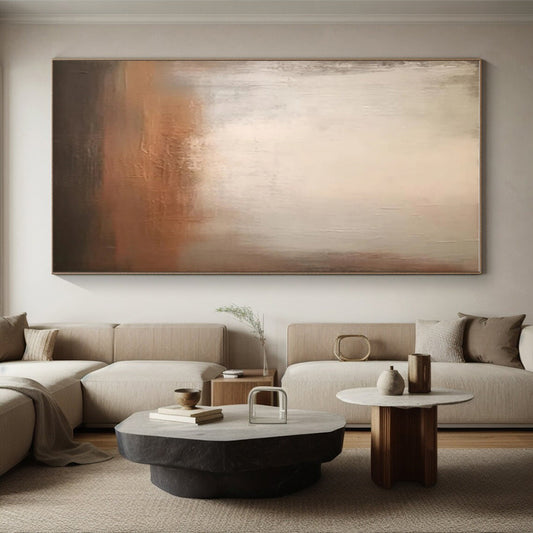 Minimalist Canvas Art with Beige, Brown and Gray Colors, Abstract Landscape Theme HS480