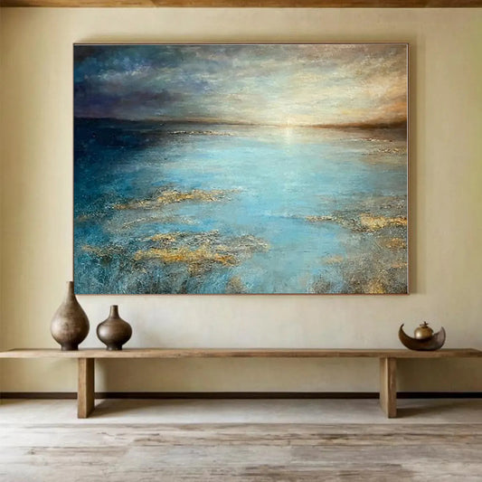 Extra Large Size Blue and Gold Abstract Landscape Painting WB134