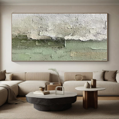 Hand-Painted Gray and Green Textured Abstract Painting For Sale HS010