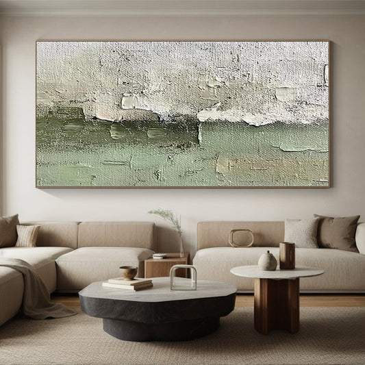 Hand-Painted Gray and Green Textured Abstract Painting For Sale HS010