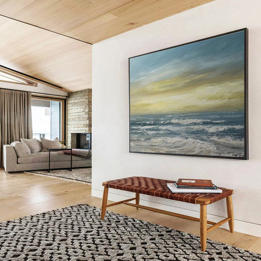 Extra Large Size Blue, Gray, and White Abstract Textured Sea, Abstract Oil Painting WB188