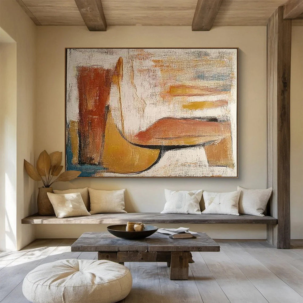 Horizontal Brown and Beige Geometric Abstract Painting WB237