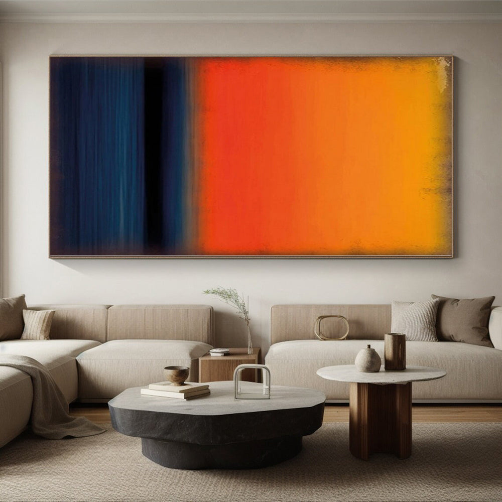Abstract Square Art Orange and Blue Abstract Sunset Painting For Sale HS100