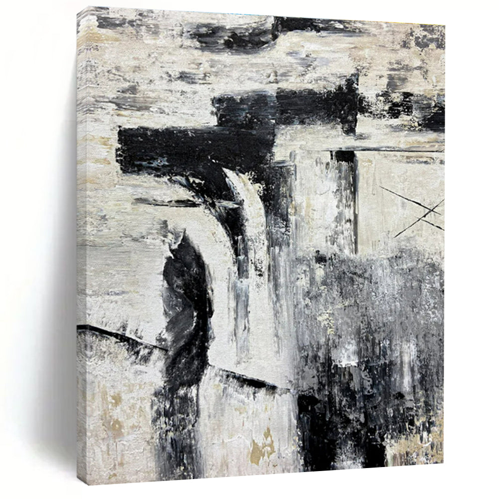 Large Contemporary Wall Art Black, White, and Gold Textured Abstract Art HS725