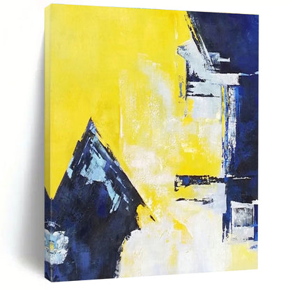 Unique Abstract Art Yellow & Blue Geometric Abstract, Large Contemporary Wall Art HS353