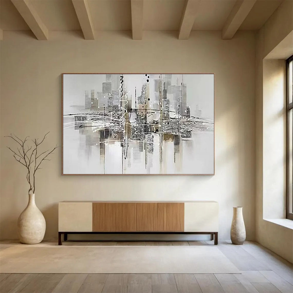 Contemporary Abstract Art: Monochromatic Cityscape Abstract Painting WB351
