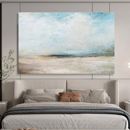 Blue, Beige, Gray Abstract Seaside Landscape Art For Sale WB387