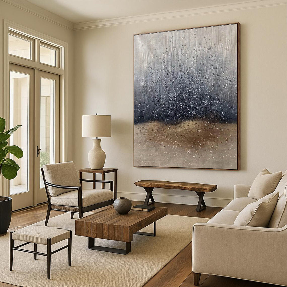 Gray, Black, and Gold Textured Abstract Painting For Sale WS510