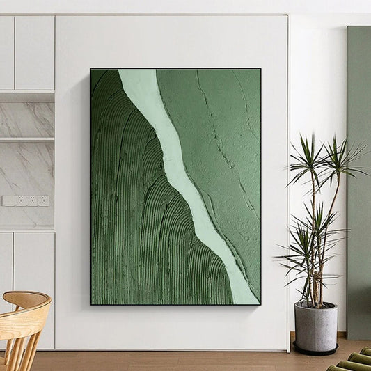 Handmade Art Green Textured Abstract Wave-Like Art, Large Contemporary Wall Art HS543
