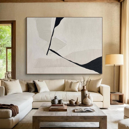 Unique Abstract Art Black and White Geometric Abstract Painting On Canvas HS795