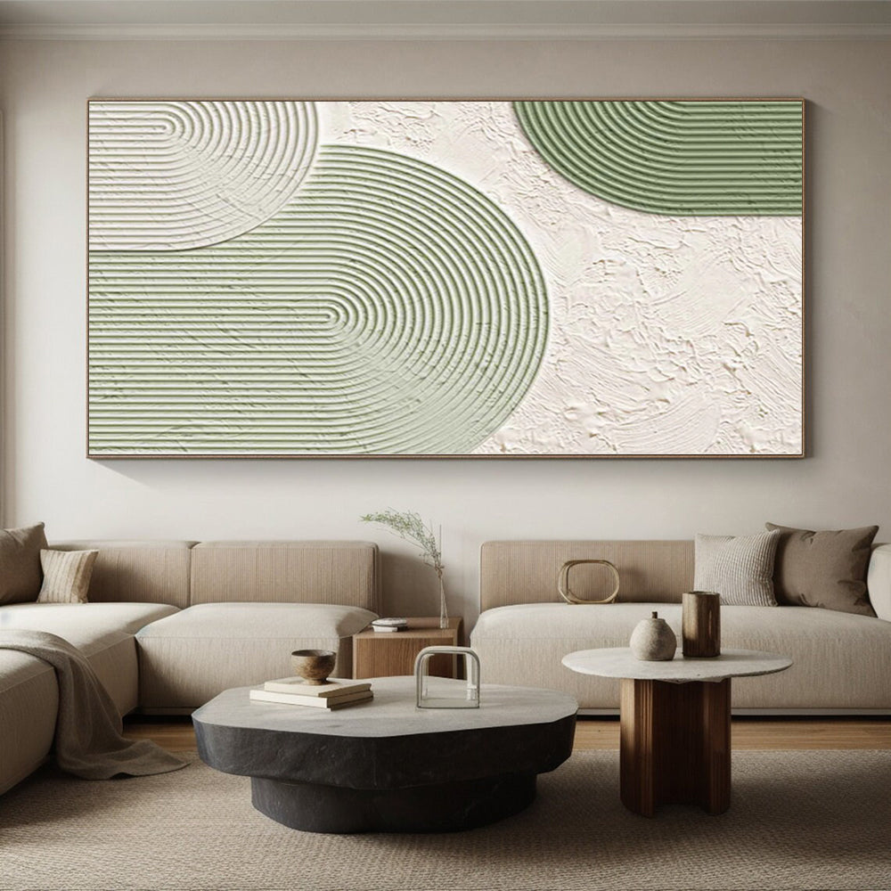 Large Size Green and White Abstract Geometric Shape Painting For Sale HS074