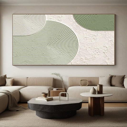 Large Size Green and White Abstract Geometric Shape Painting For Sale HS074