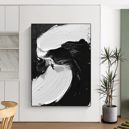 Hand Painting Black and White Fluid Abstract Art HS195