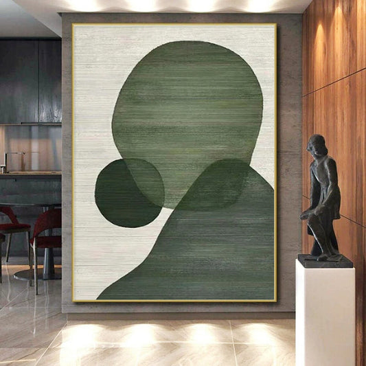Minimalist Canvas Art Hand Painted Art with Green Geometric Shapes - Modern Art Acrylic HS513
