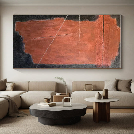 Hand Painted Art Rust and Black Textured Abstract Art HS750