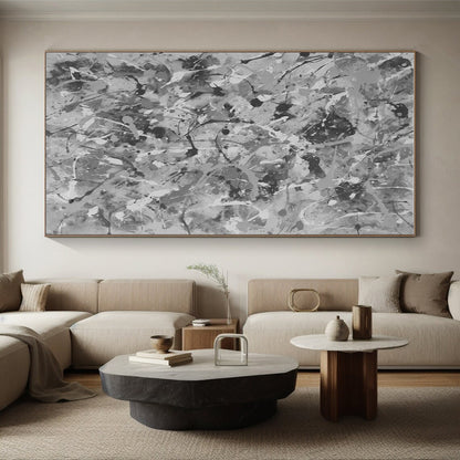Unique Abstract Art Gray Splatter Abstract, Large Contemporary Wall Art HS459