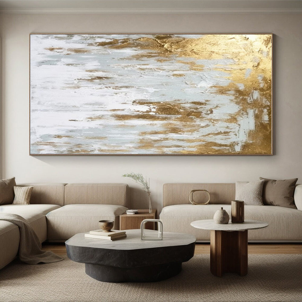 Handmade Art Gold, Gray, and White Textured Abstract Art HS666