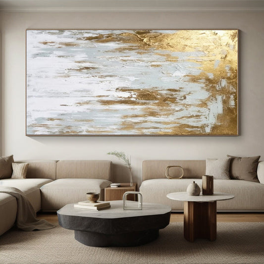 Handmade Art Gold, Gray, and White Textured Abstract Art HS666