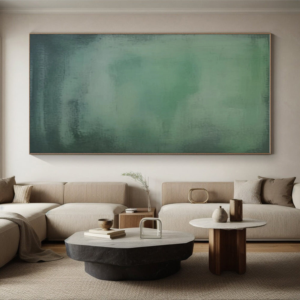Hand-Painted Unique Abstract Art with Shades of Green, Soft Blurry Textures - Acrylic Modern Art Painting HS501
