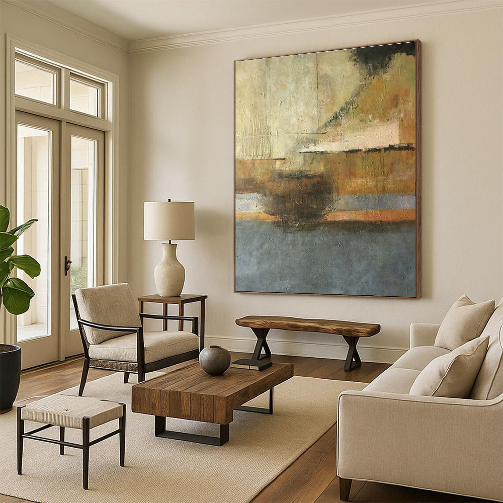 Handmade Art Beige, Brown & Gray Abstract Geometric Composition HS384