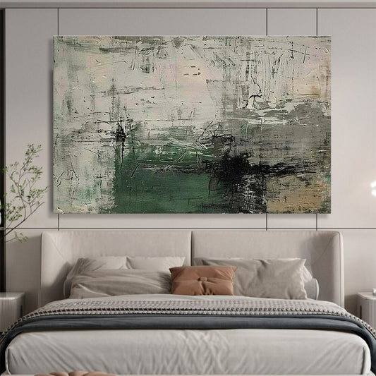 Acrylic Modern Art Paintings: Green and Neutral Textured Abstract Painting WB359