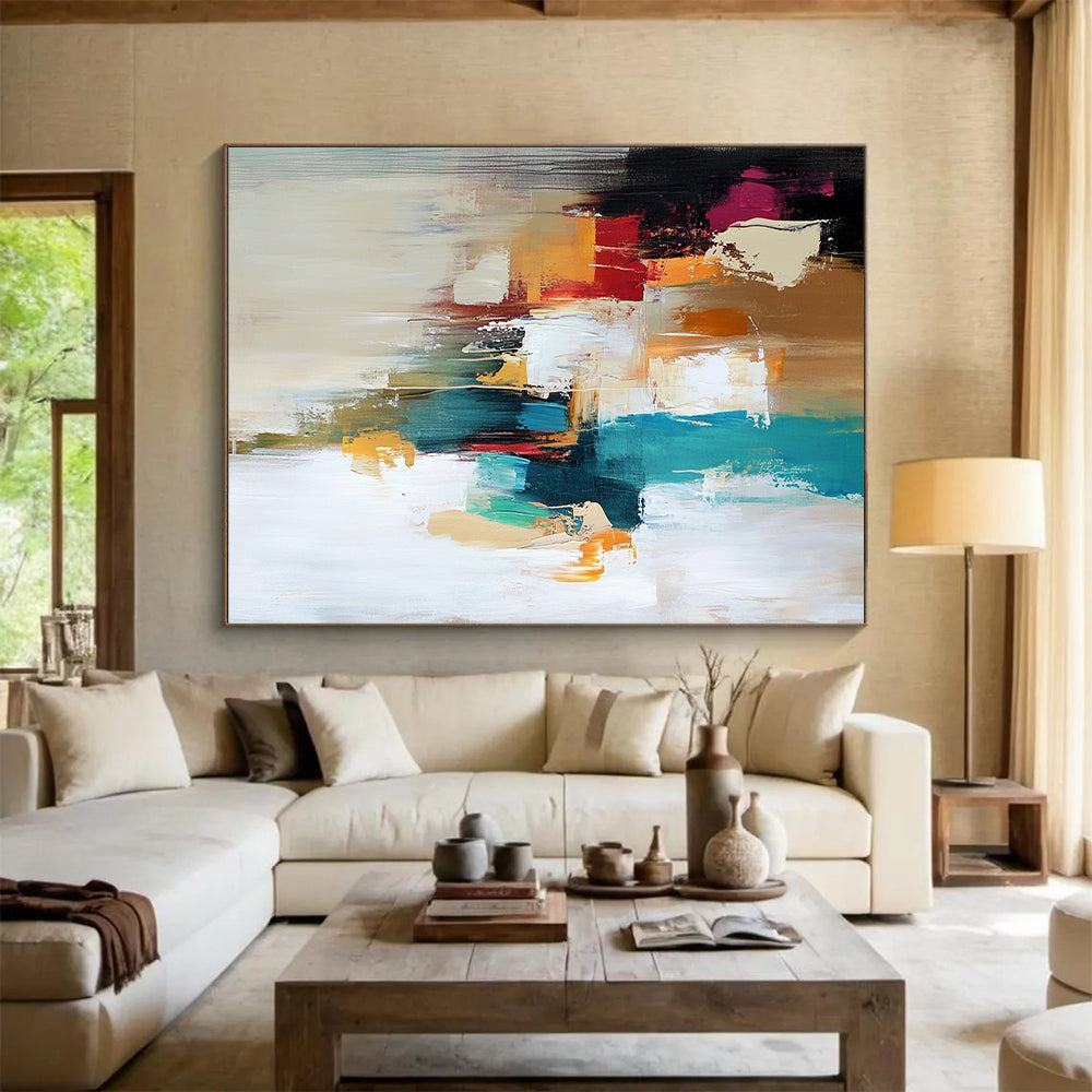 Large Painting In Living Room Multicolor Abstract Shape Painting For Sale HS168