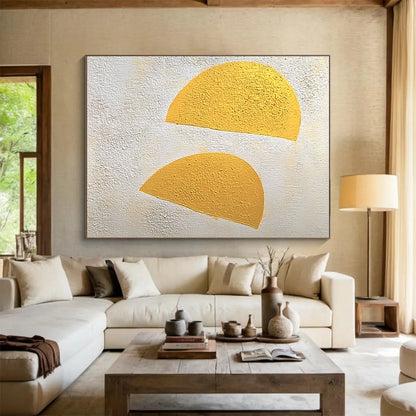 Hand-Painted Yellow Geometric Shapes Textured Abstract Art HS191